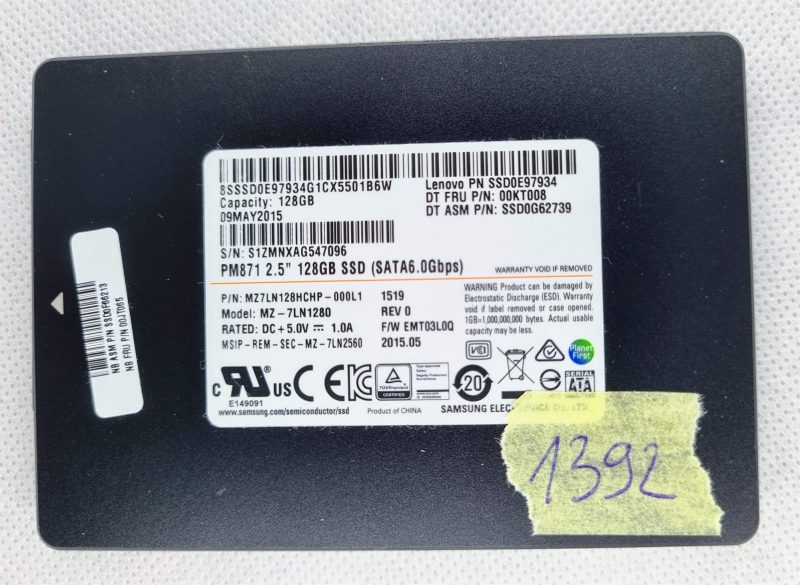 Samsung MZ-7LN1280 Lenovo 00KT008 128GB SSD 2.5 6.0Gbps