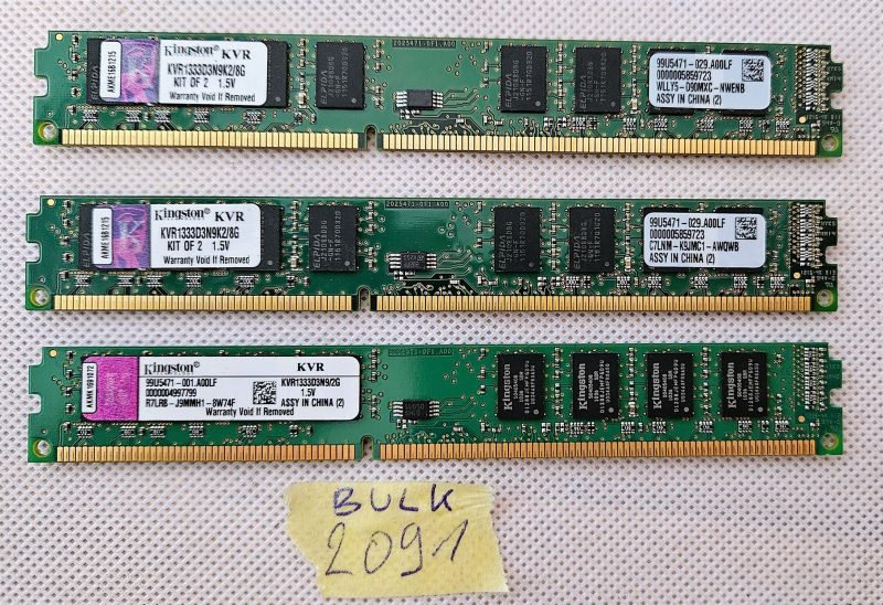 BULK 4GB Kingston KVR1333D3N9K2/8G PC3-10600U DDR3-1333MHz PC Memory RAM Module