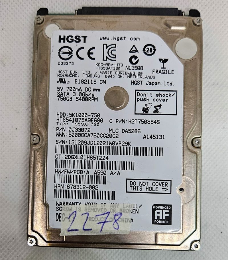 Hard Disk Drive HDD 750GB SATA 2.5 HGST 5K1000-750