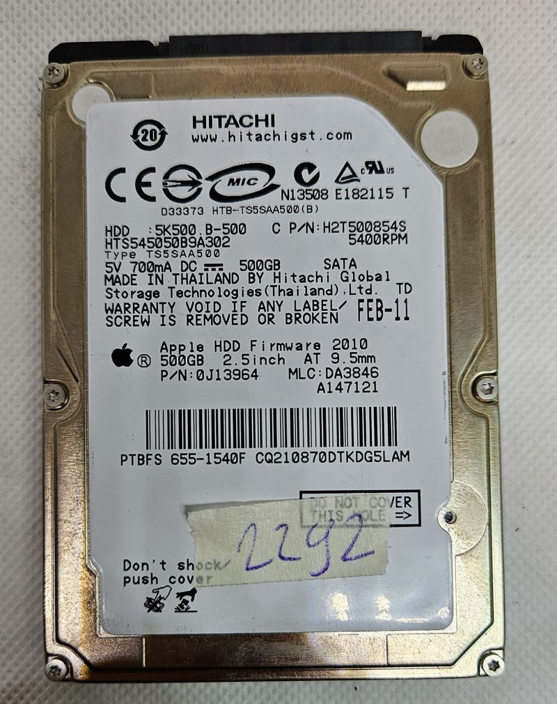 Hitachi 500GB 0A78265 5K500.B-500 5.4K RPM SATA 7mm 2.5 Hard Drive H2T500854S - Reliable Storage Solution!