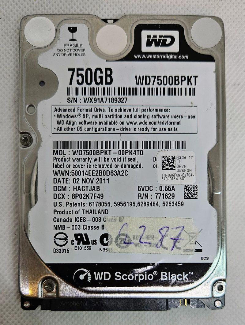 Western Digital WD7500BPKT Scorpio Black 750GB 7.2K RPM SATA Hard Drive - High Performance Storage!