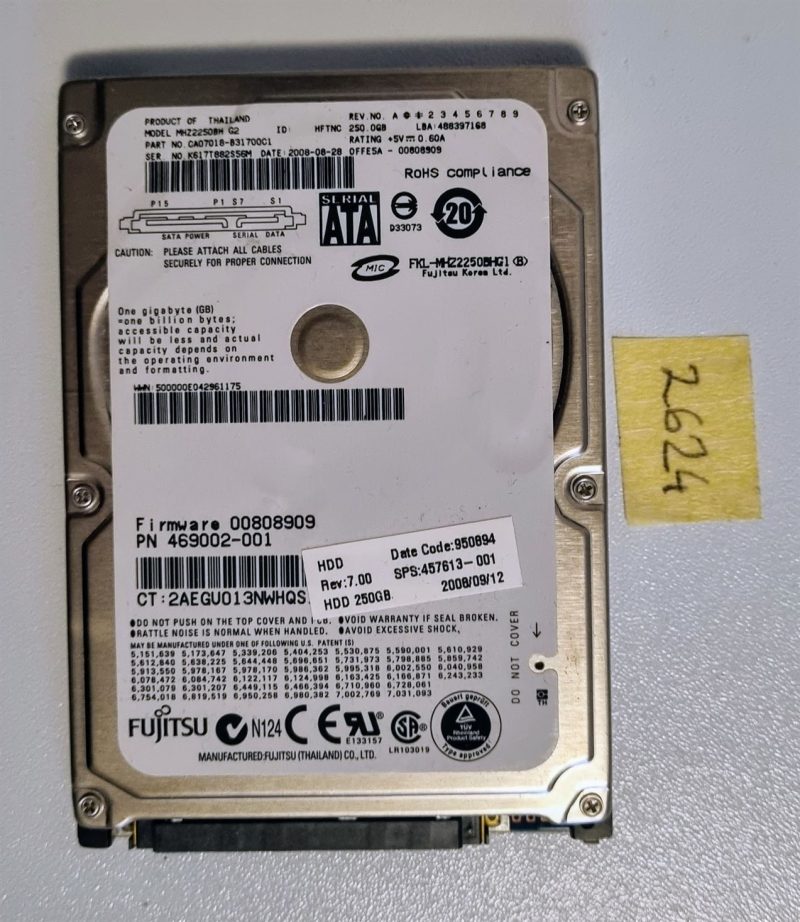 250GB 2.5'' SATA HDD CA07018-B31700C1, 2008-10-16, FW 00808909, 469002-001 - Genuine Laptop Hard Drive