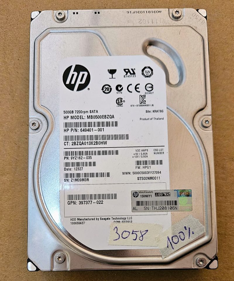 HP MB0500EBZQA 649401-001 500GB SATA Hard Drive 3.5" 3G 7.2K RPM - Genuine OEM