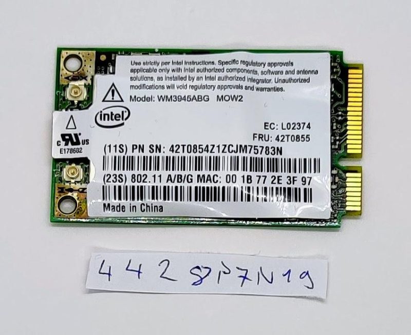 IBM Intel WM3945ABG MOW1 WiFi Card 42T0853-L10 802.11 abg Wireless