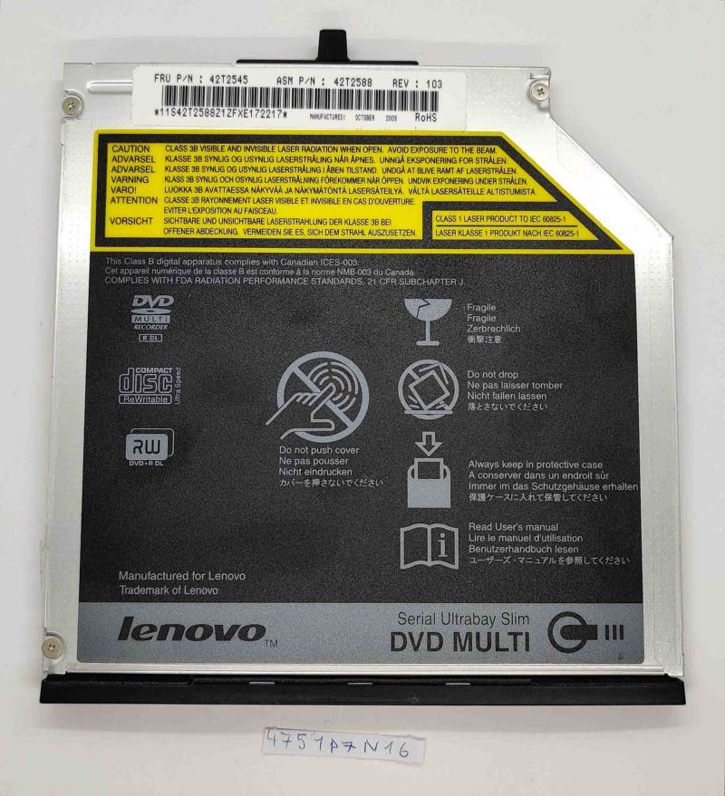 IBM Lenovo ThinkPad T400 T410 T500 UJ880A CDDVD-RW Optical Drive 42T2545