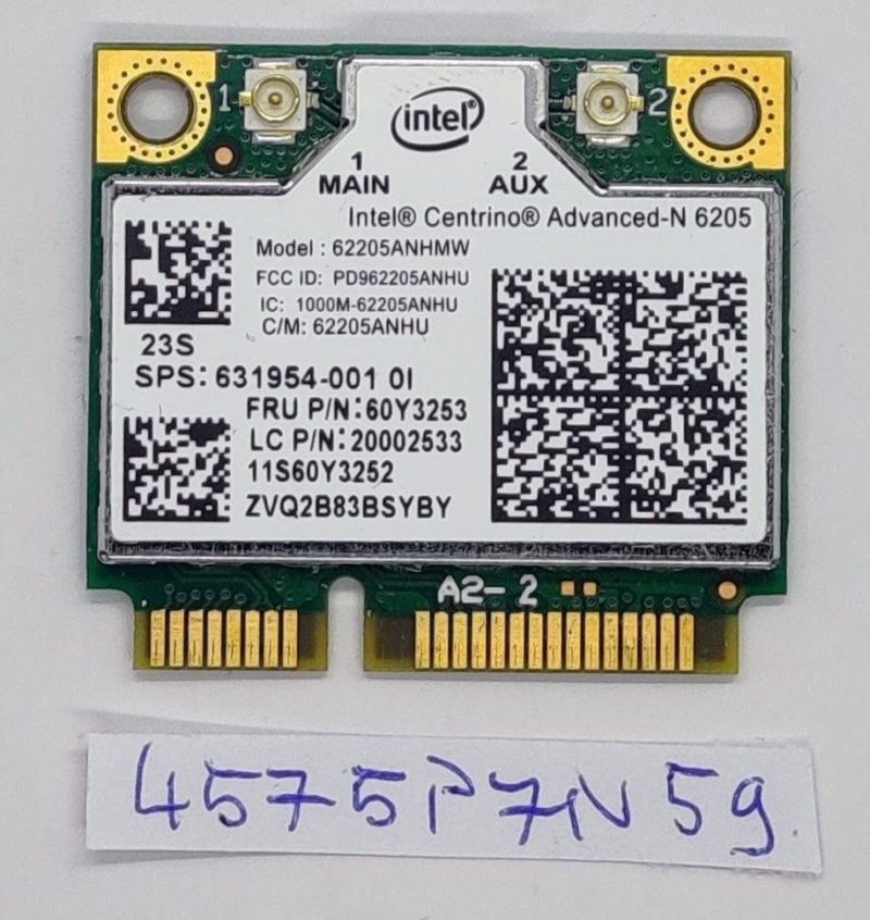 INTEL CENTRINO ADVANCED-N 6205 WIRELESS PCI EXPRESS 62205ANHMW 2.4/5Ghz 0X9JDY