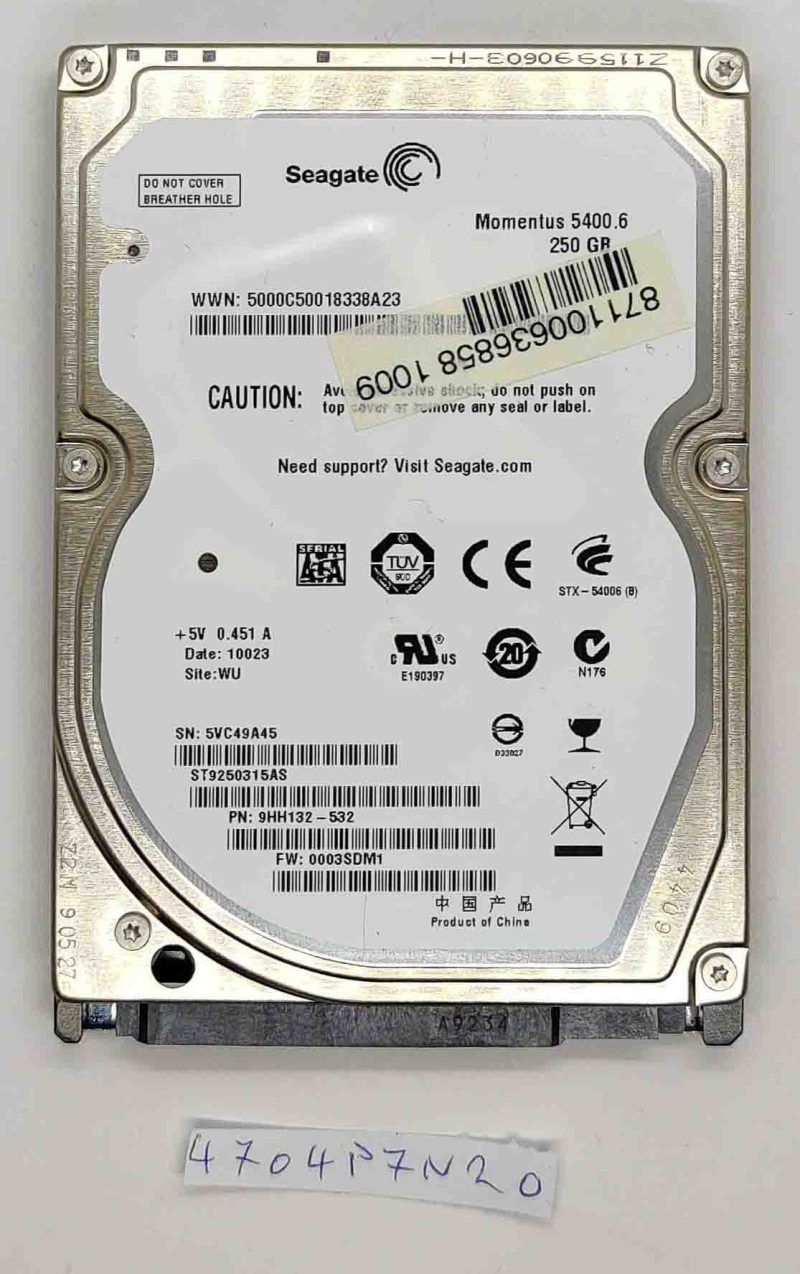 Seagate Momentus 5400.6 250GB 2.5" HDD - 5400 RPM, 100% Health, Part 9HH132-532