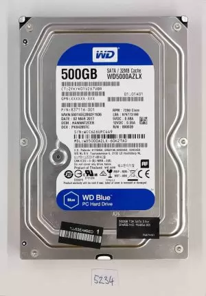 Western Digital Blue 500GB 7200 RPM 3.5" SATA HDD - WD5000AZLX - 100% Health