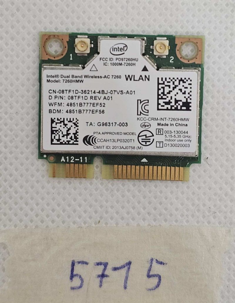 Intel Dual Band Wireless-AC 7260HMW Wi-Fi + Bluetooth Mini PCIe Card 08TF1D