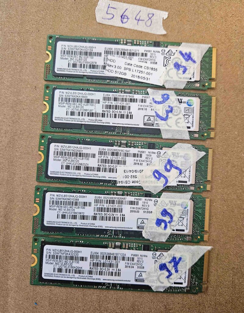 Bulk 5 x Samsung MZ-VLB5120 512GB NVMe SSD – High-Speed PCIe M.2 Laptop Storage