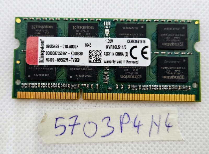 Kingston KVR16LS11/8 8GB 1600MHz 1.35V DDR3L Laptop RAM – Genuine & Tested