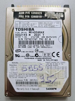 95% Health Toshiba 40GB 2.5" IDE HDD MK4026GAX Laptop Hard Drive 5400RPM 16MB Tested