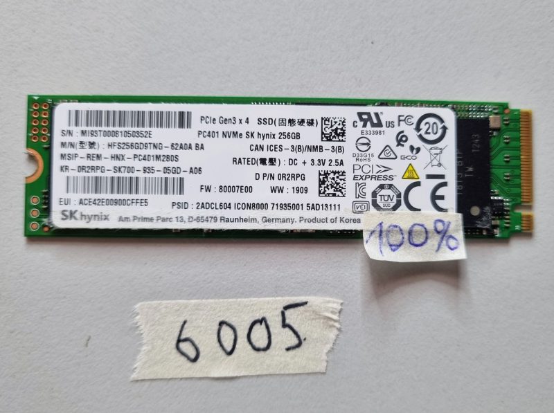 SK Hynix 256GB NVMe M.2 SSD PCIe 3x4 Gen4 0R2RPG – 100% Health, Used Laptop Part