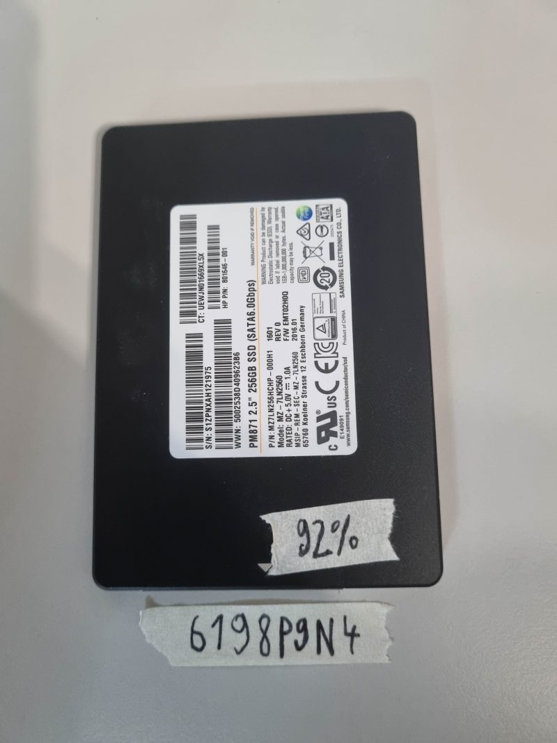 HP 801646-001 256GB SATA 6Gb/s 2.5" 7mm SSD – Laptop Parts, Tested 92% Health