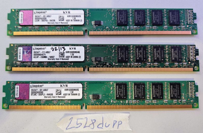 3x Kingston KVR1333D3N9/2G 2GB DDR3 1333MHz PC3-10600 Desktop RAM Kit
