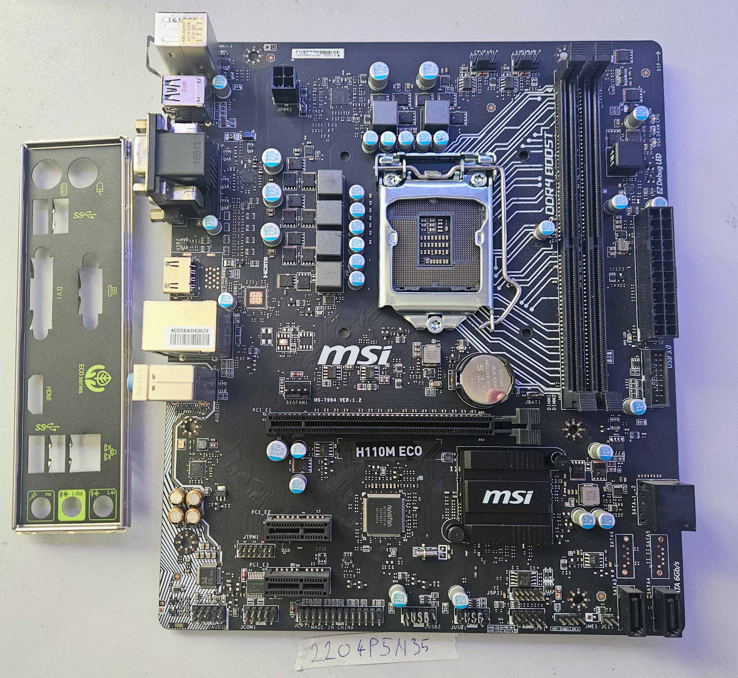 MSI H110M ECO LGA1151 DDR4 M-ATX Motherboard + I/O Shield VGA DVI HDMI