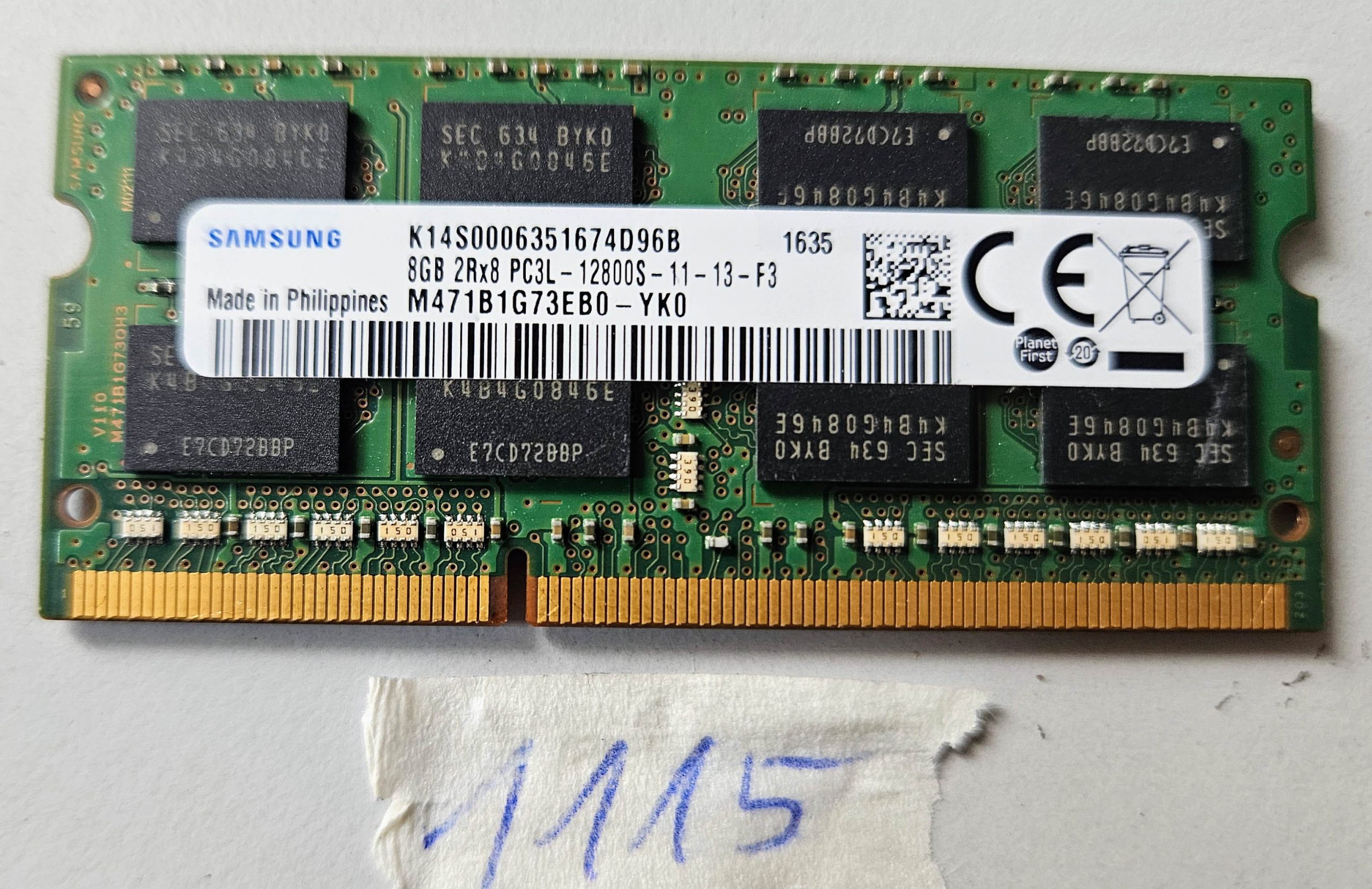 Samsung M471B1G73EB0-YK0 8GB PC3L-12800S DDR3L 1600MHz SO-DIMM Laptop RAM Module