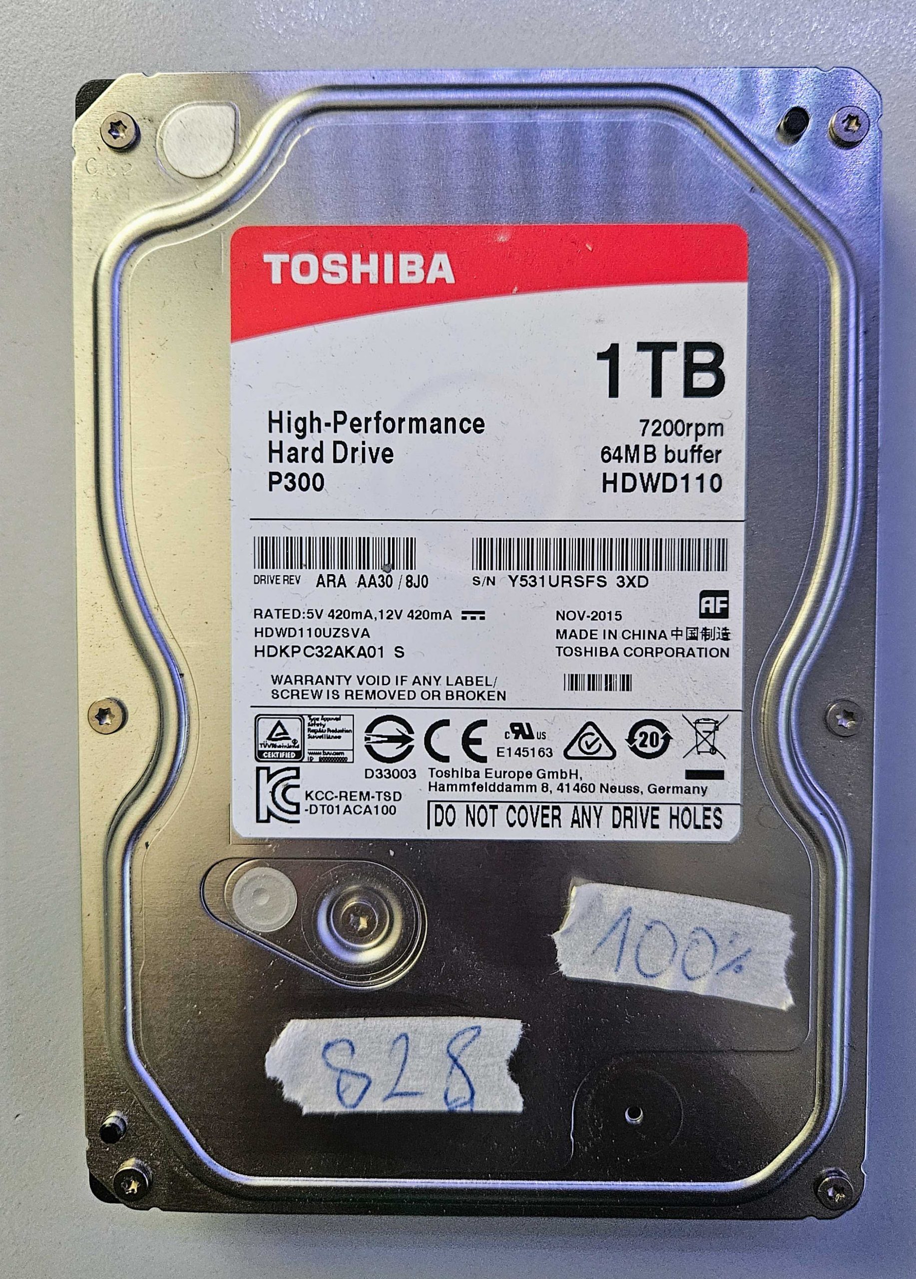 Toshiba P300 1TB SATA 3.5" Internal Hard Drive HDWD110UZSVA High Performance