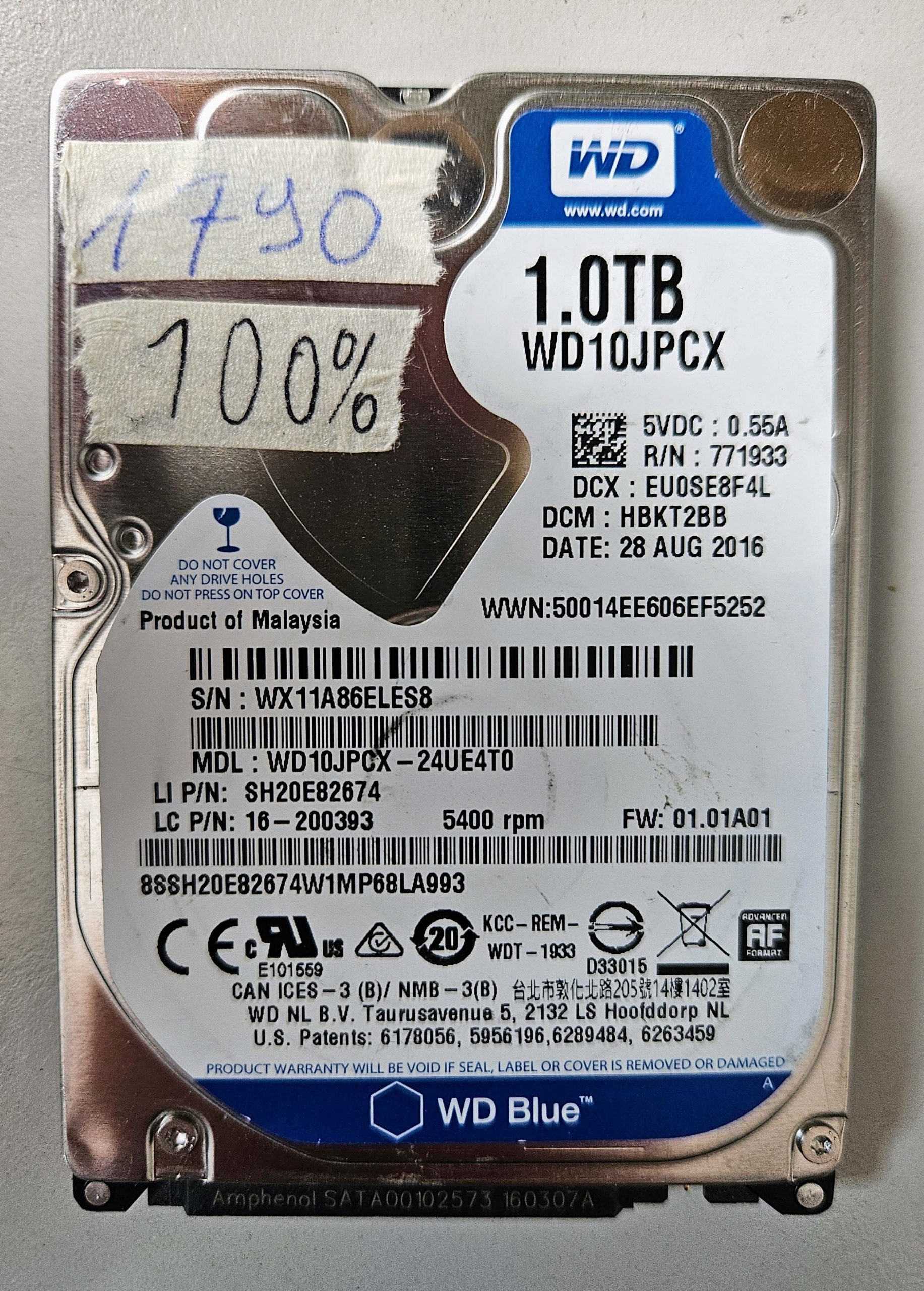 WD 1TB 2.5" Laptop Hard Drive WD10SPZX PS4 Xbox NAS DVR Tested 100% Health