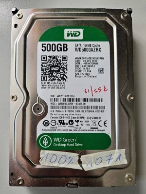 WD 500GB Green WD5000AZRX 3.5 SATA III HDD 64MB 5400RPM – 100% Health