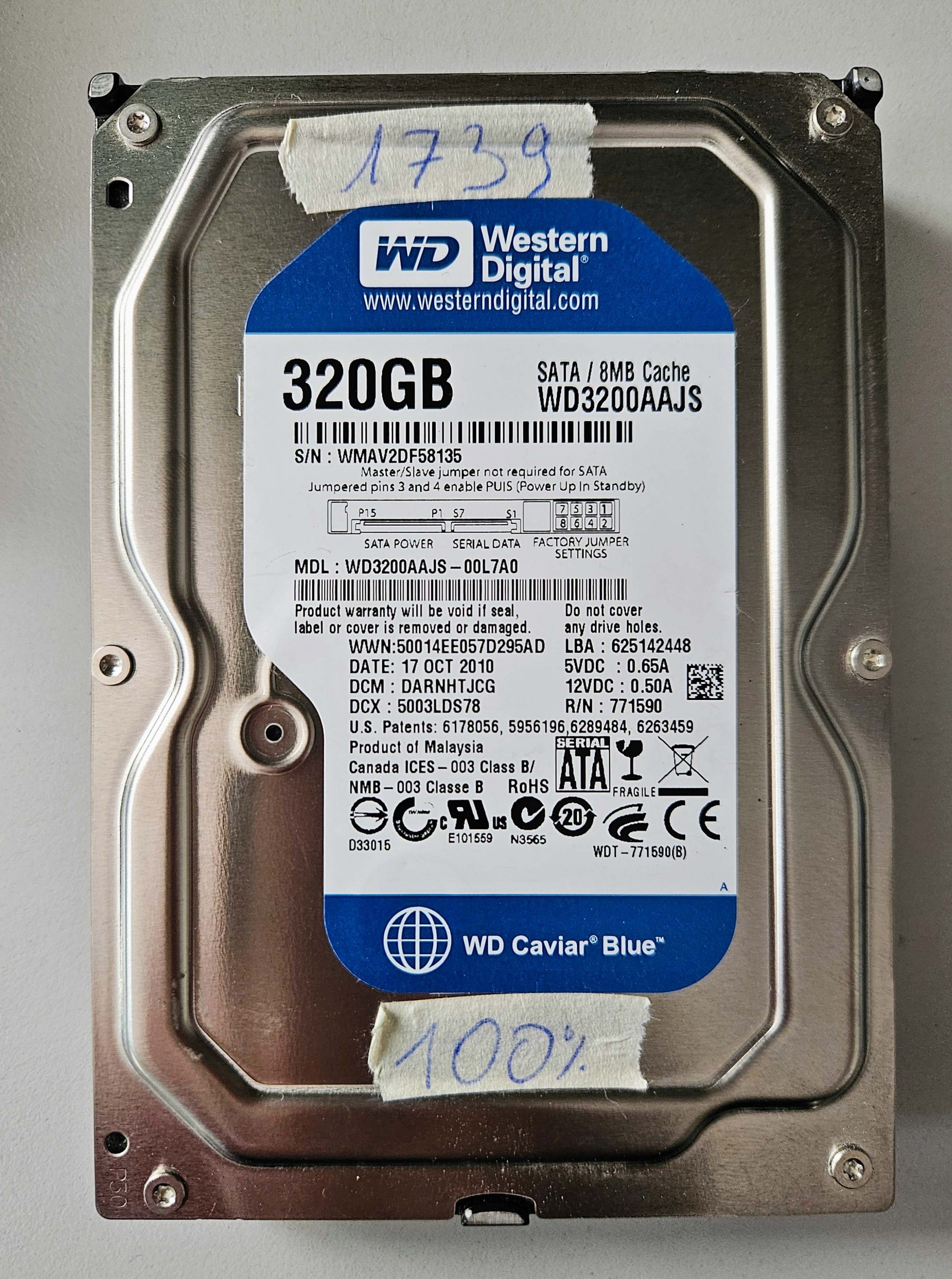 Western Digital WD3200AAJS 320GB 7200RPM SATA 3.5" HDD Hard Drive – 100% Health