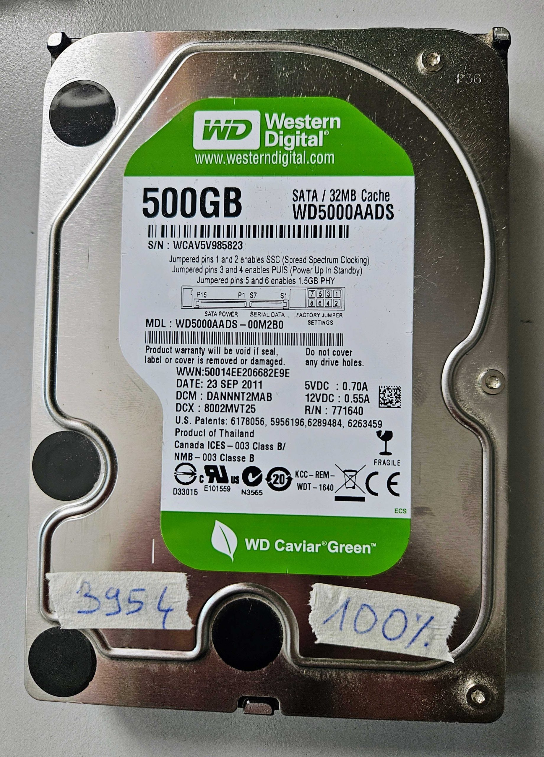 Western Digital WD5000AADS Green Caviar 500GB 3.5" SATA HDD – Tested 100% Health