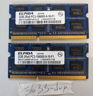 2x Elpida 2GB DDR3 2Rx8 PC3-10600S 1333MHz Laptop RAM Memory Modules