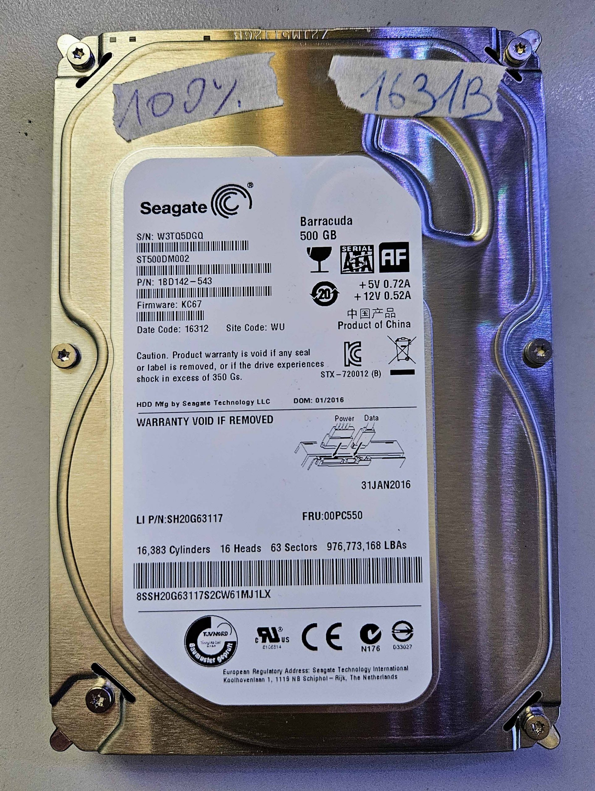 Seagate Barracuda 500GB 3.5" HDD 7.2K 16MB SATA 6Gb/s – 100% Health
